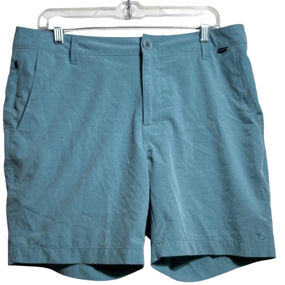 7 Diamonds Mens Hybrid Shorts Teal Blue Size 34 Stretch Performance